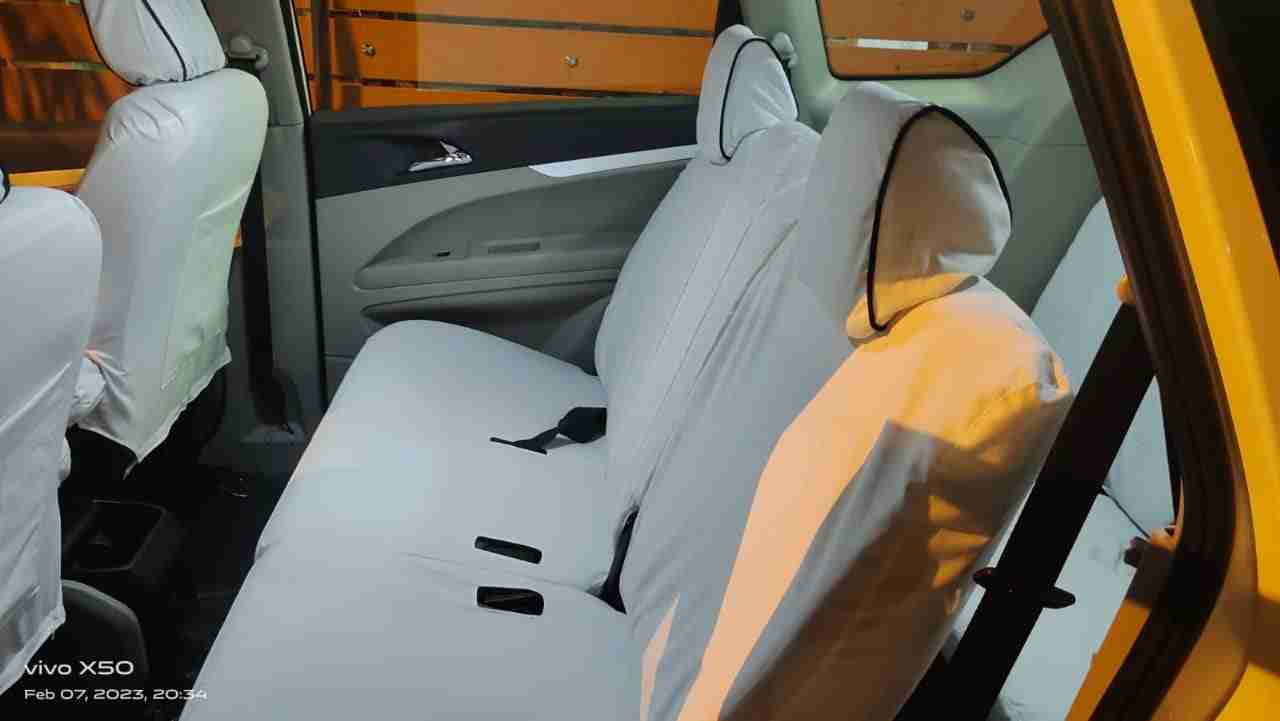 Interior of a taxi showing seatbelts