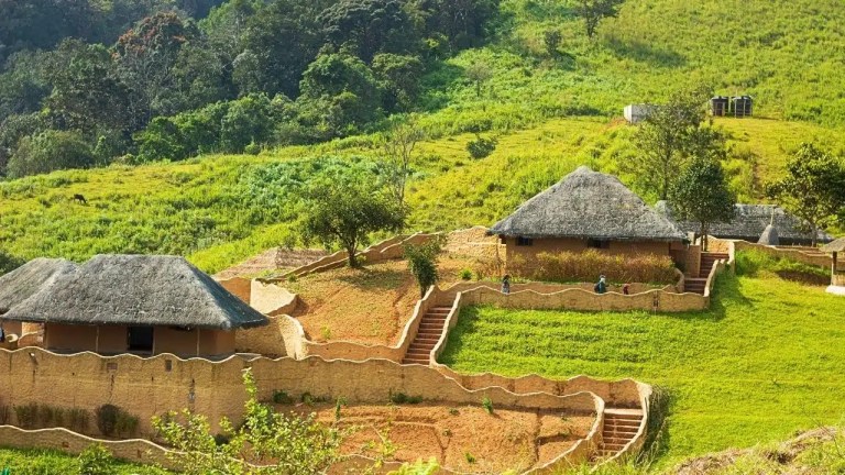 Traditional tribal huts at En Ooru Wayanad tribal heritage village in Kerala