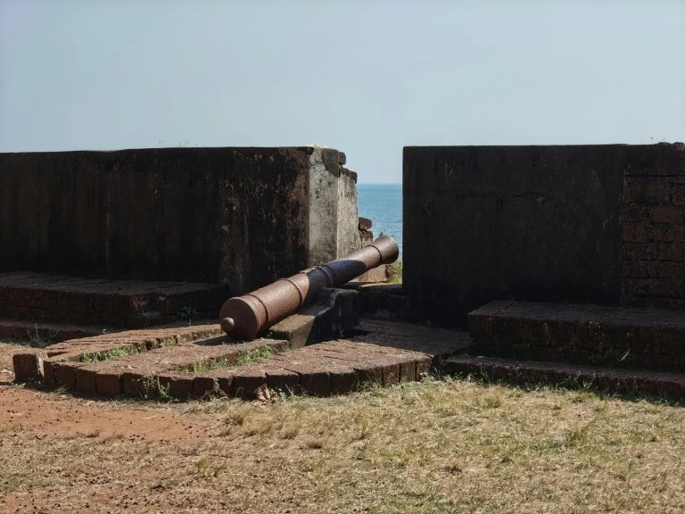Historic cannon overlooking the Arabian Sea at St Angelo Fort Kannur in Kerala