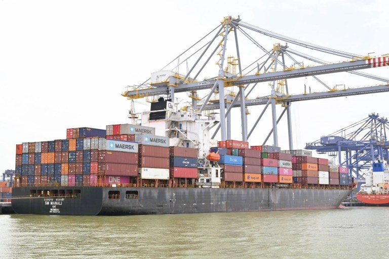 Container ship at a modern ports in Kerala
